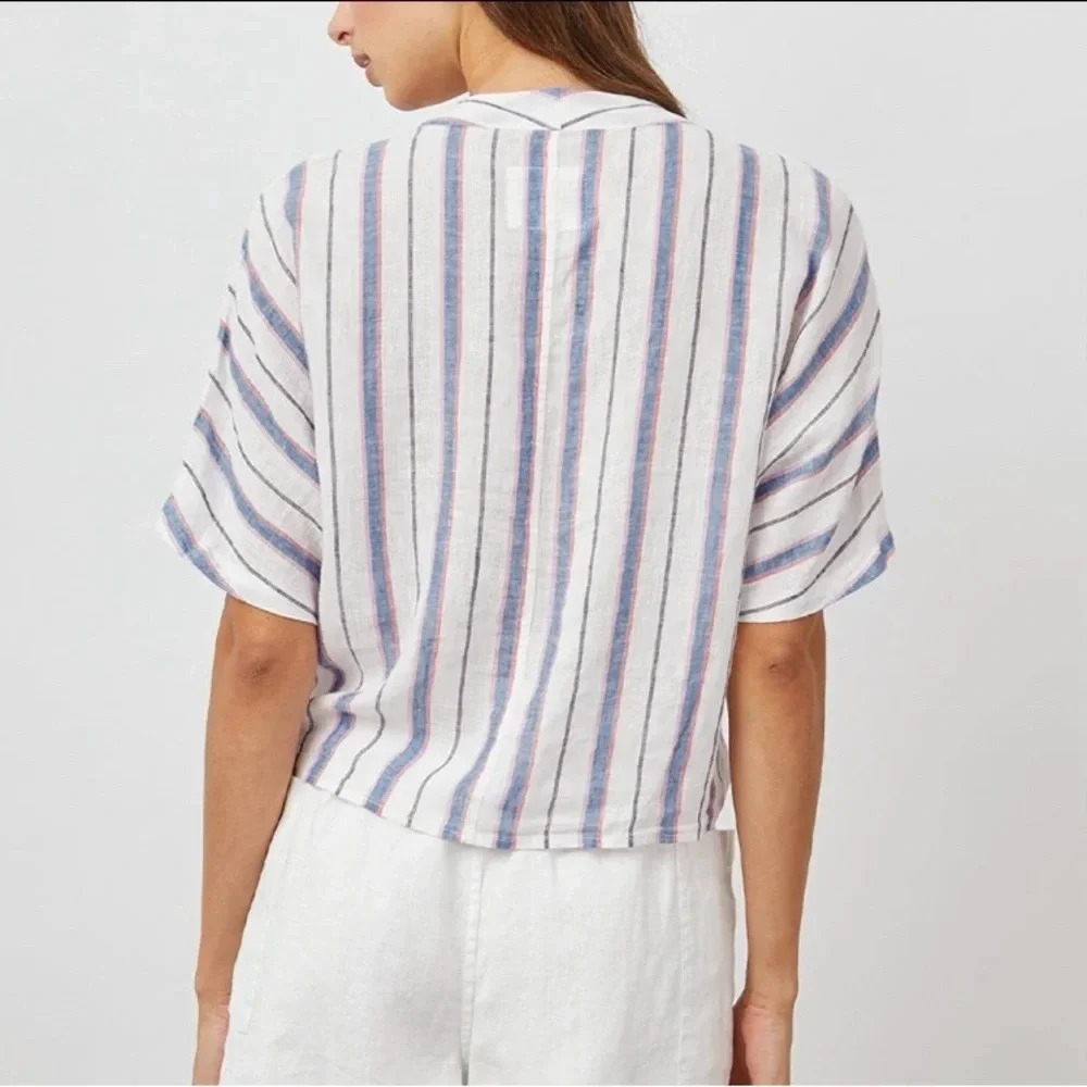 NWT Rails Thea Tahiti Strip Linen Button-up Tie Shirt Small - Picture 5 of 10